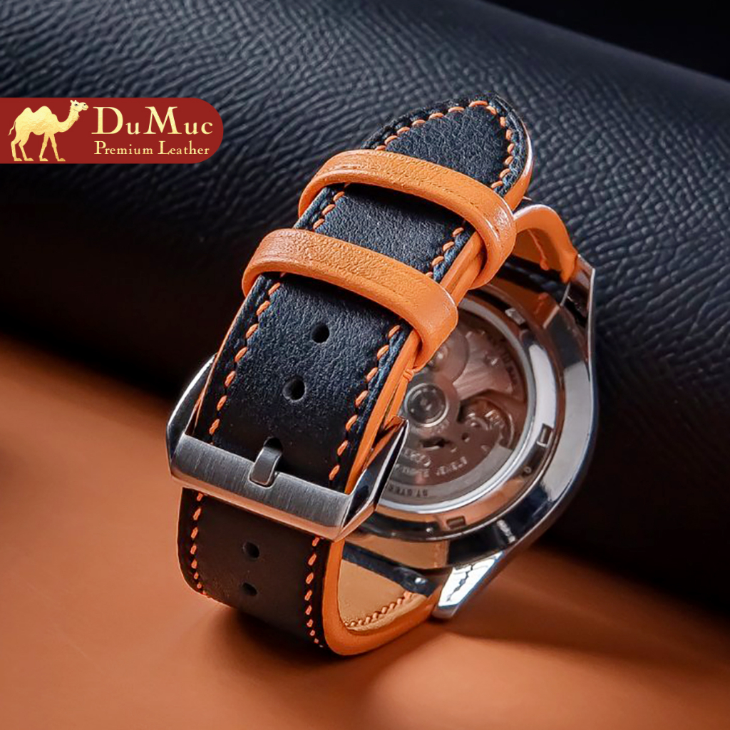 Dây da đồng hồ DU MỤC Leather Da Swift Hass Leather from Pháp - Black & Yellow