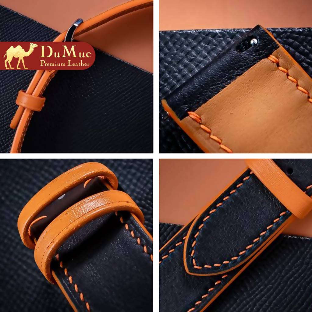 Dây da đồng hồ DU MỤC Leather Da Swift Hass Leather from Pháp - Black & Yellow