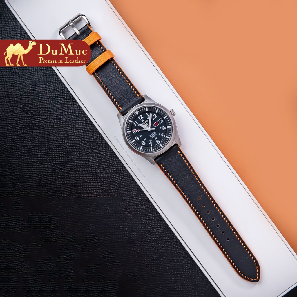 Dây da đồng hồ DU MỤC Leather Da Swift Hass Leather from Pháp - Black & Yellow