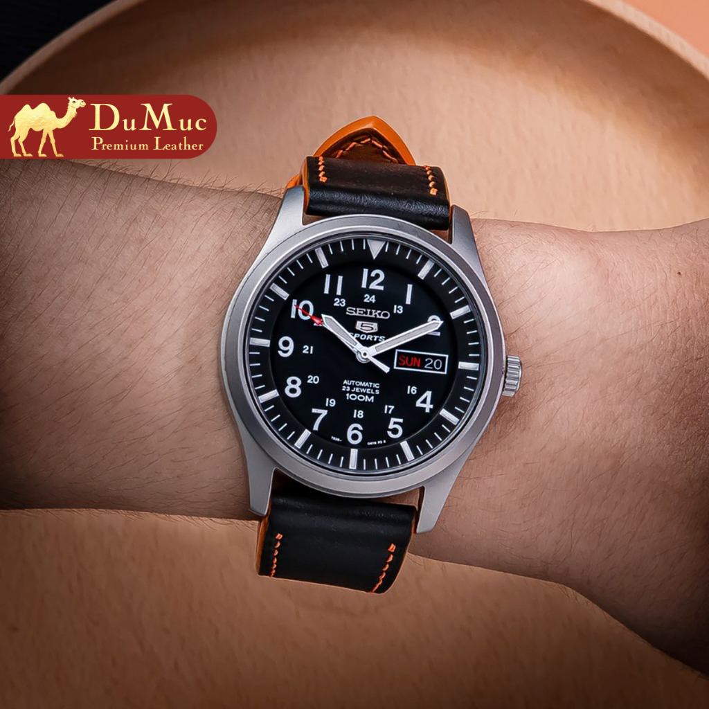 Dây da đồng hồ DU MỤC Leather Da Swift Hass Leather from Pháp - Black & Yellow