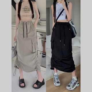Chân váy kaki dài dây rút hông xẻ sau, váy kaki ulzang phong cách năng động Maia Cvdayrut140_P6K13