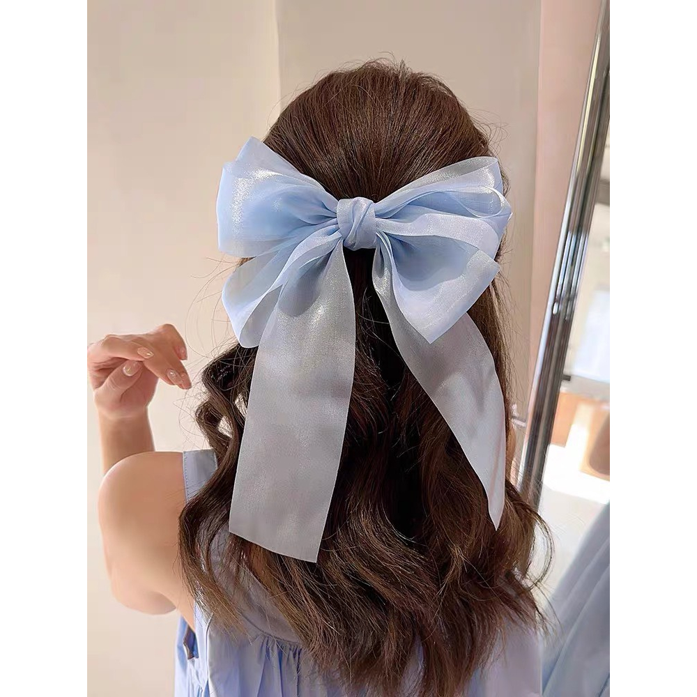 Nơ kẹp tóc ruy băng vải voan tua dài công chúa dễ thương MN589