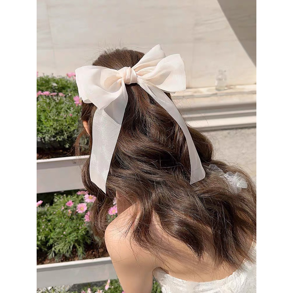 Nơ kẹp tóc ruy băng vải voan tua dài công chúa dễ thương MN589