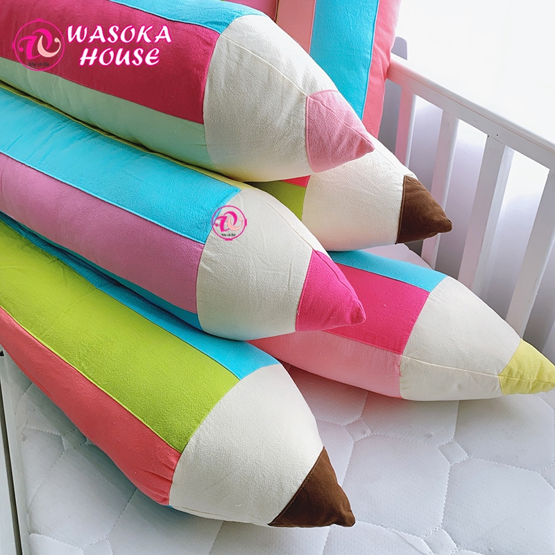 Gối ôm trẻ em, gối ôm bút chì cầu vòng 70cm, hình bút chì nhiều màu sắc cute