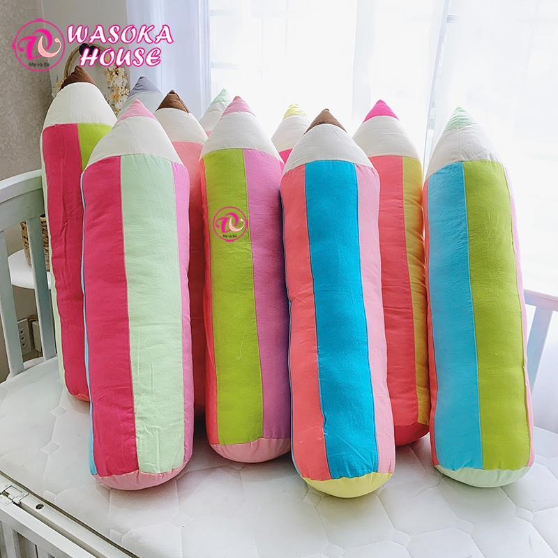 Gối ôm trẻ em, gối ôm bút chì cầu vòng 70cm, hình bút chì nhiều màu sắc cute