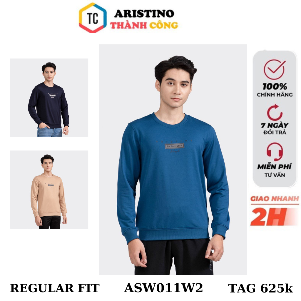 Áo thu đông dài tay Aristino cổ tròn form suông ASW011W2