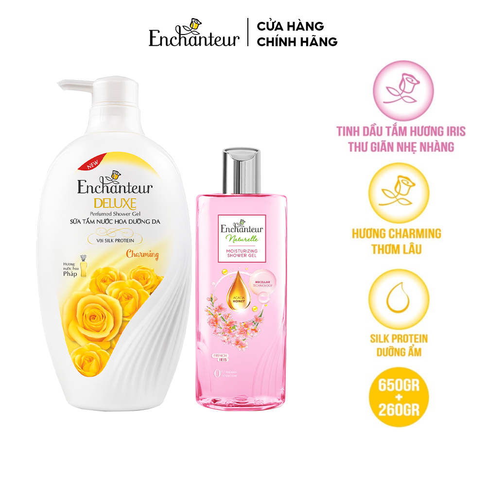 Combo Sữa tắm Enchanteur Naturelle hương hoa Iris 260g + Sữa Tắm Nước Hoa Dưỡng Da Charming 650G