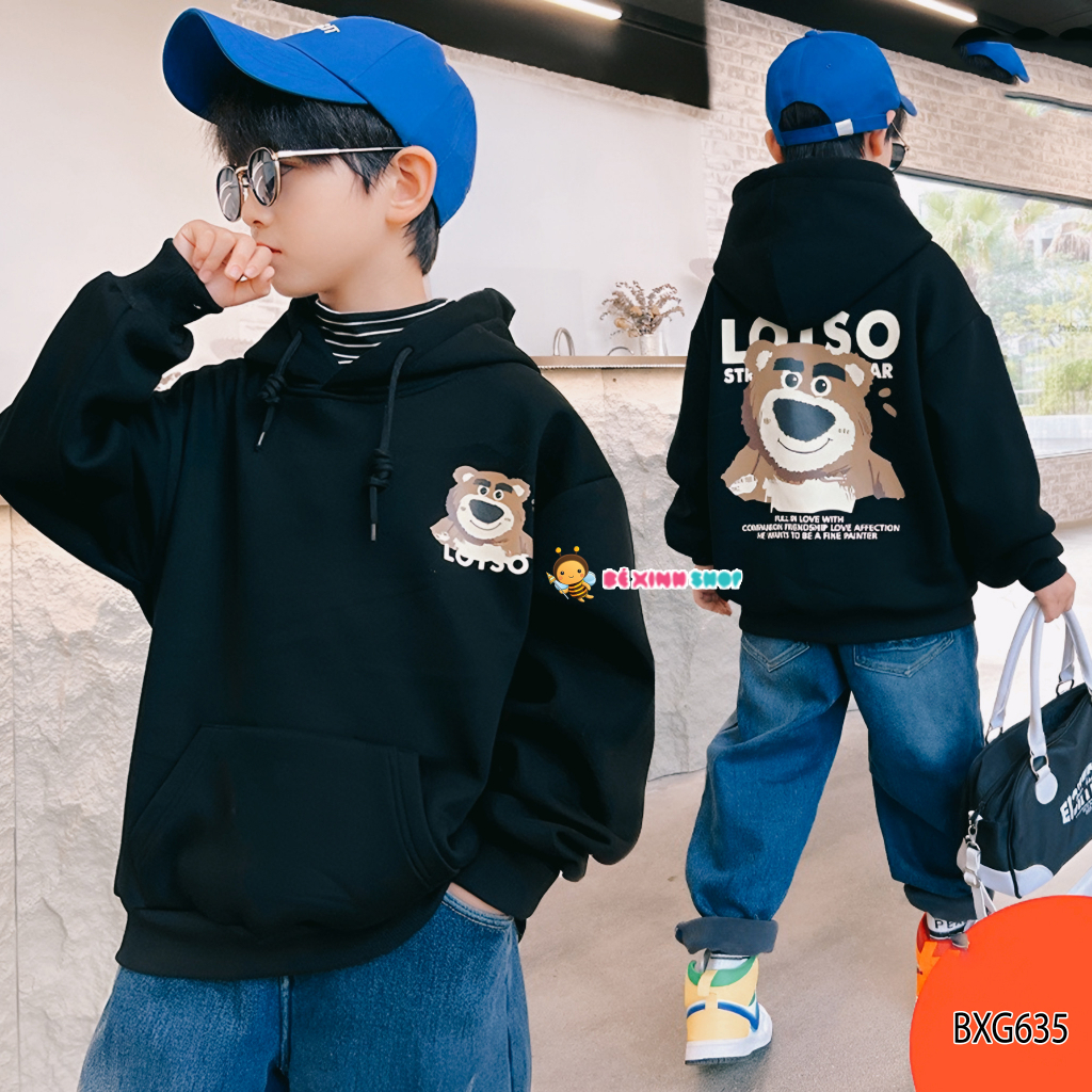 Áo Hoodie In Gấu Dâu LOTSO Dễ Thương Cho Bé Trai & Bé Gái Mùa Thu BXG634
