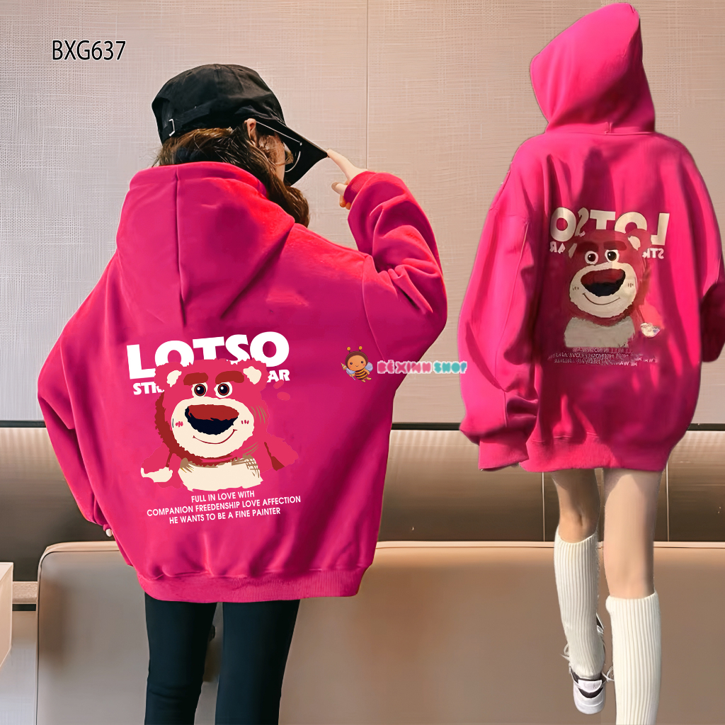 Áo Hoodie In Gấu Dâu LOTSO Dễ Thương Cho Bé Trai & Bé Gái Mùa Thu BXG634