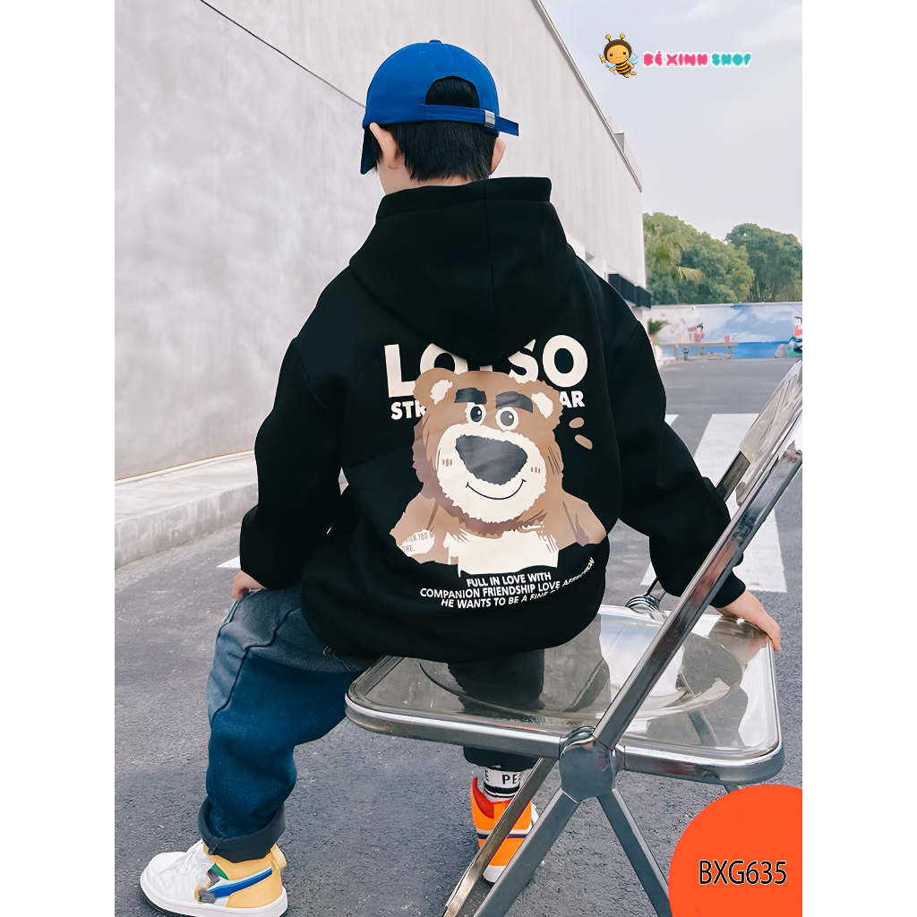 Áo Hoodie In Gấu Dâu LOTSO Dễ Thương Cho Bé Trai & Bé Gái Mùa Thu BXG634