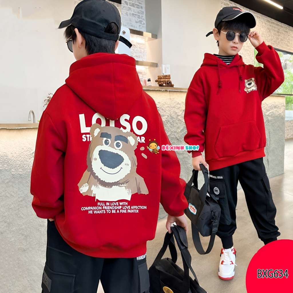 Áo Hoodie In Gấu Dâu LOTSO Dễ Thương Cho Bé Trai & Bé Gái Mùa Thu BXG634