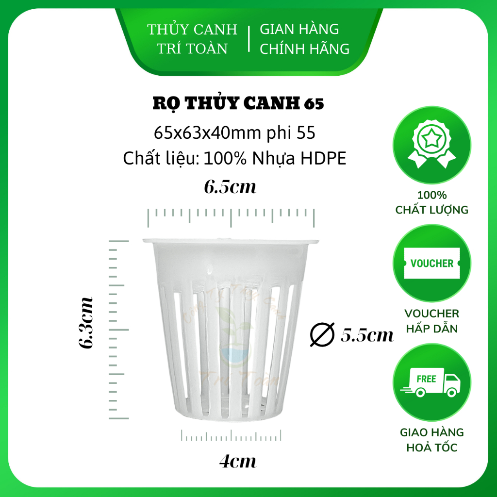   Combo 100 cái  Rọ nhựa cao cấp trồng rau thủy canh kích thước 65x63x40 