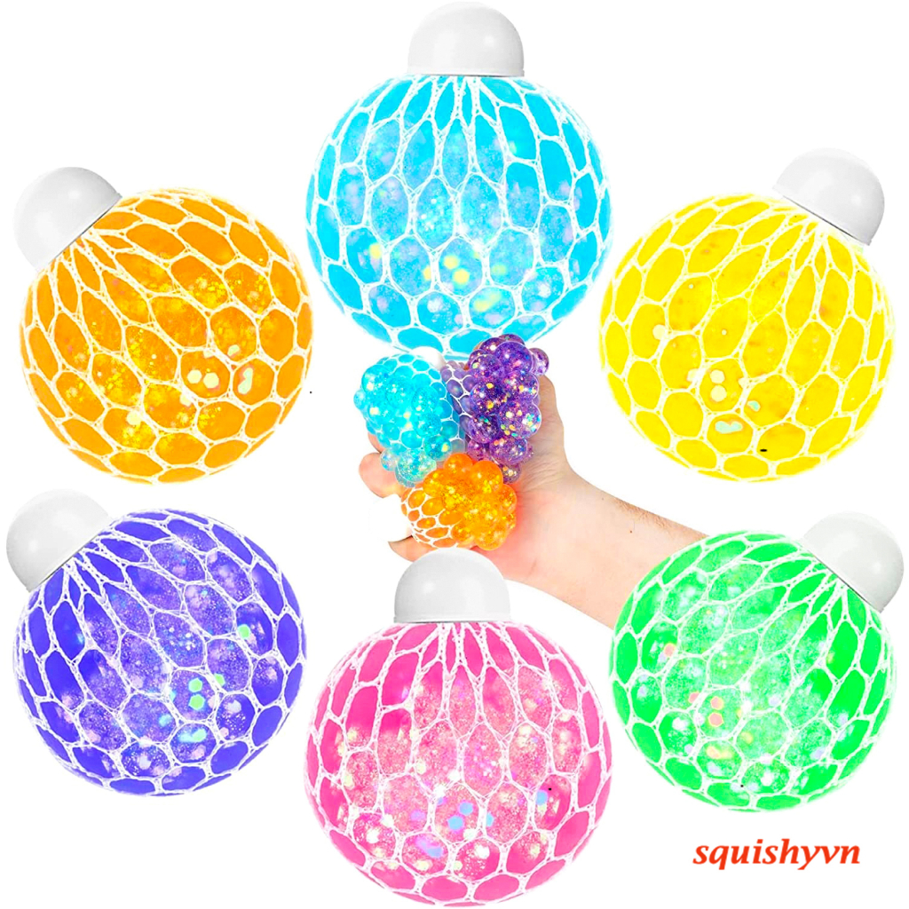 BÓNG TRÒN Squishy Trứng Lưới NHIỀU MÀU CÓ NẮP lấp lánh Slime Nho Trút Giận, Quả Bóng Lưới Slime Gudetama Squi