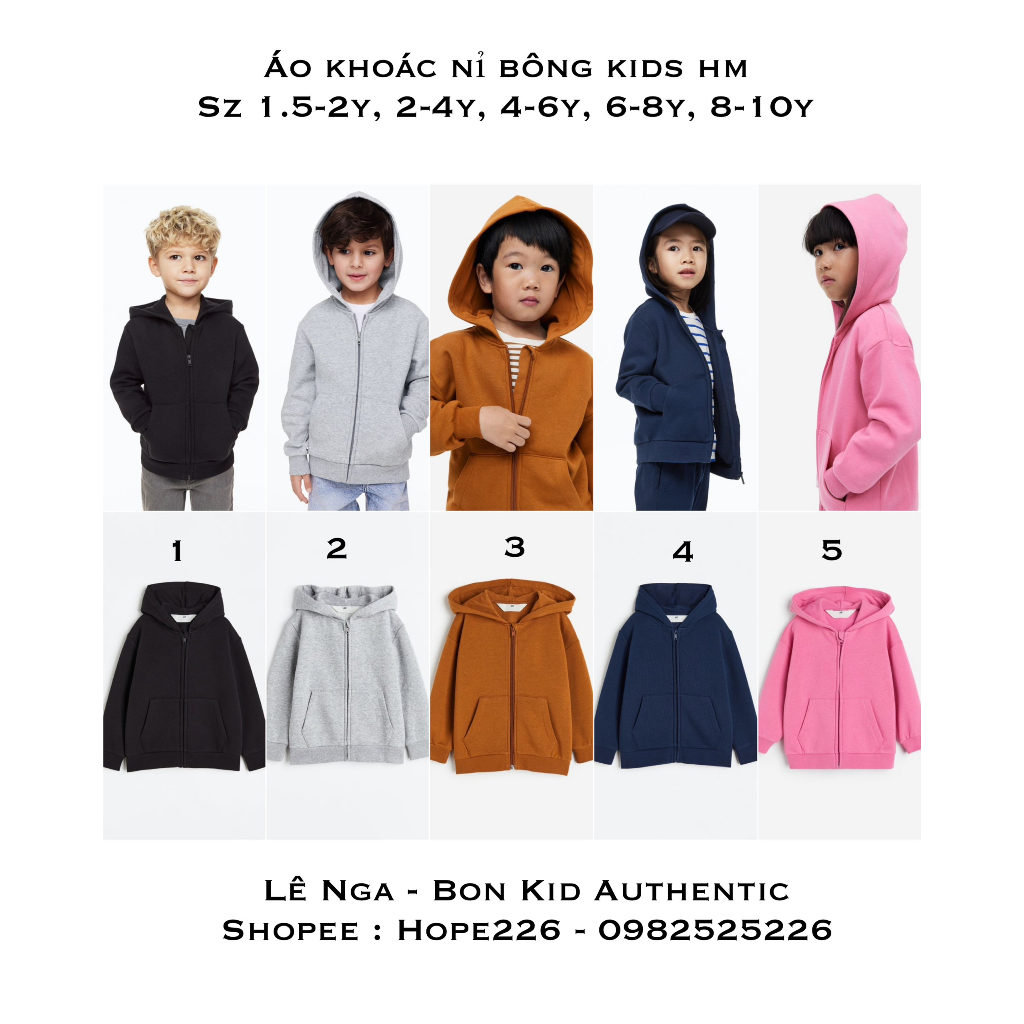 Áo khoác nỉ bông kids HM UK/ US/ES sz 1.5-2y, 2-4y, 4-6y, 8-10y