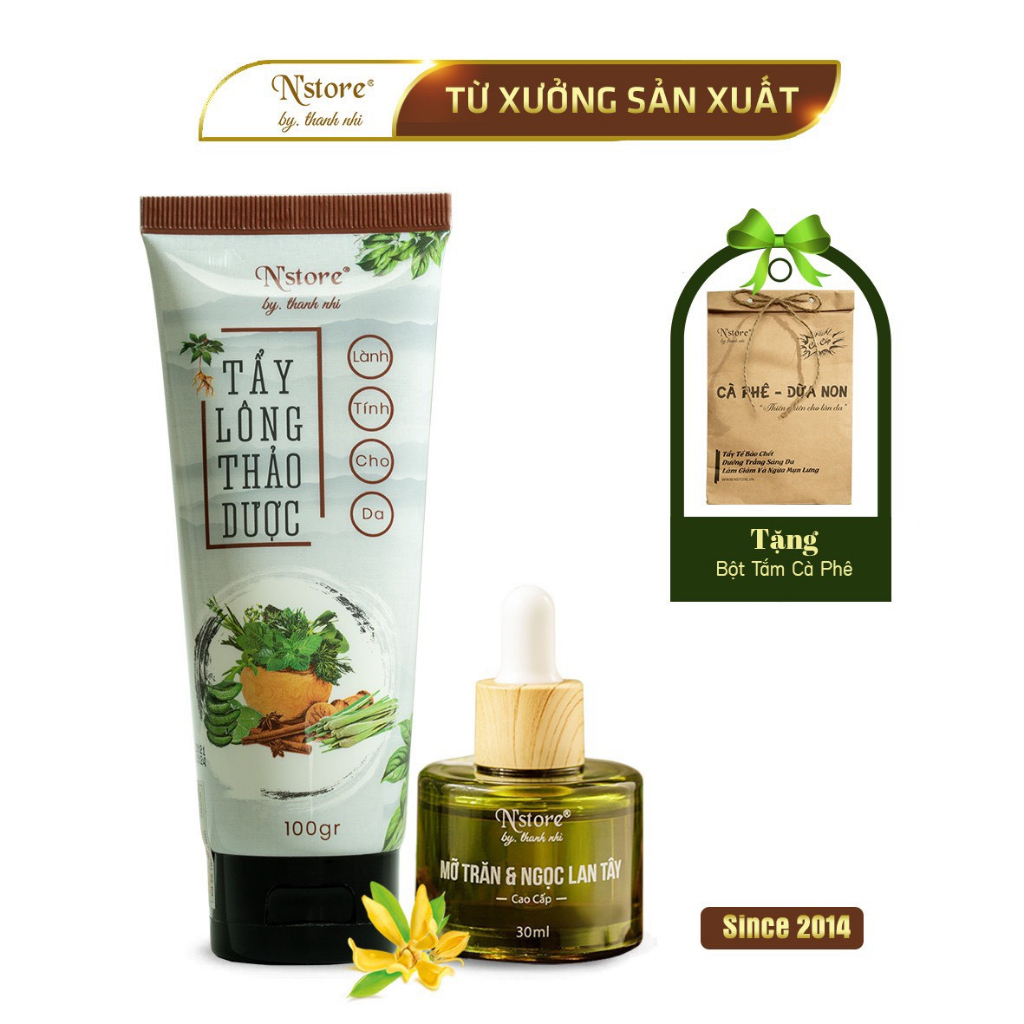 Combo Triệt Lông Nách,Bikini Kem Tẩy Lông Thảo Dược N'store 100gr & Mỡ Trăn Ngọc Lan Tây N'store 30ml