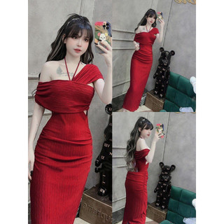 Đầm xốp chéo vai dáng dài về hàng siêu xinh
