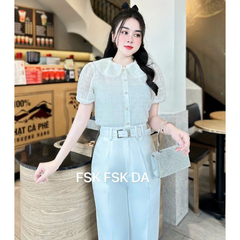 Áo Sơ Mi Ren Cổ Sen Tay Bồng Quảng Châu Cao Cấp