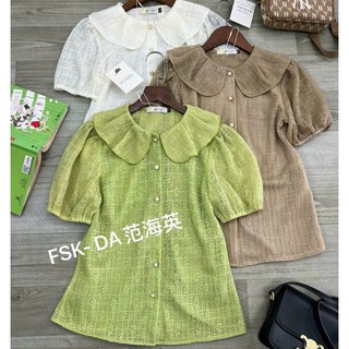 Áo sơ mi ren cổ sen tay bồng quảng châu cao cấp