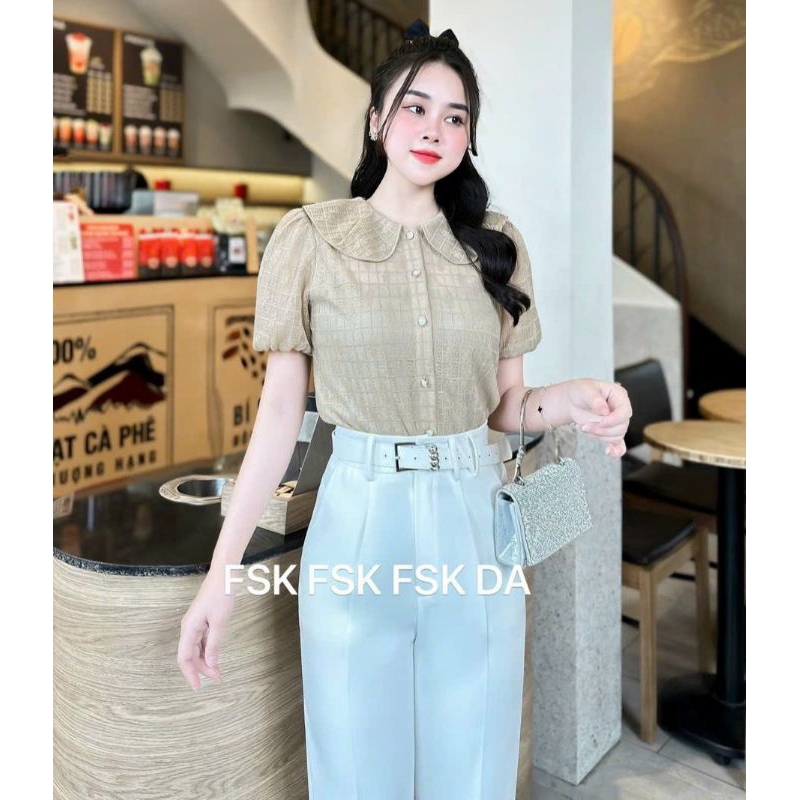 Áo Sơ Mi Ren Cổ Sen Tay Bồng Quảng Châu Cao Cấp