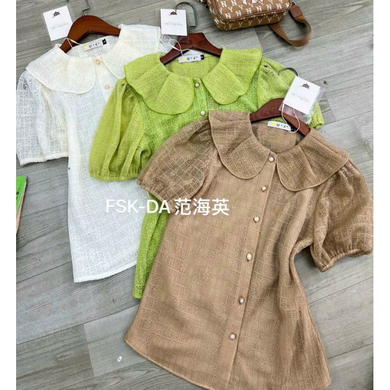 Áo Sơ Mi Ren Cổ Sen Tay Bồng Quảng Châu Cao Cấp