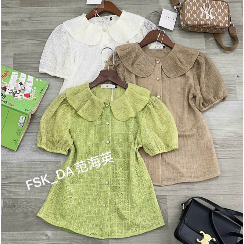 Áo Sơ Mi Ren Cổ Sen Tay Bồng Quảng Châu Cao Cấp