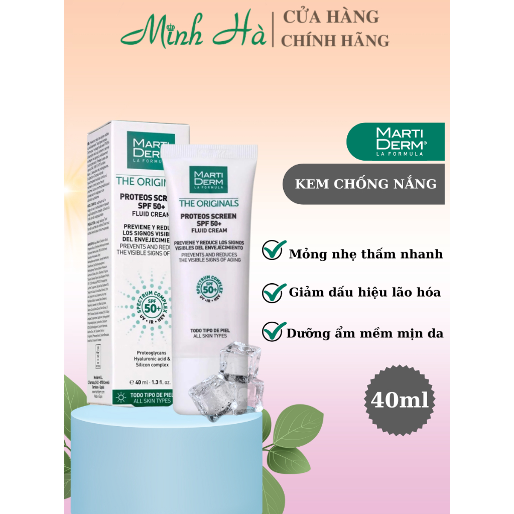 Kem chống nắng MartiDerm The Originals Proteos Screen SPF50+ Fluid Cream 40ml giúp hạn chế các dấu hiệu lão hóa da