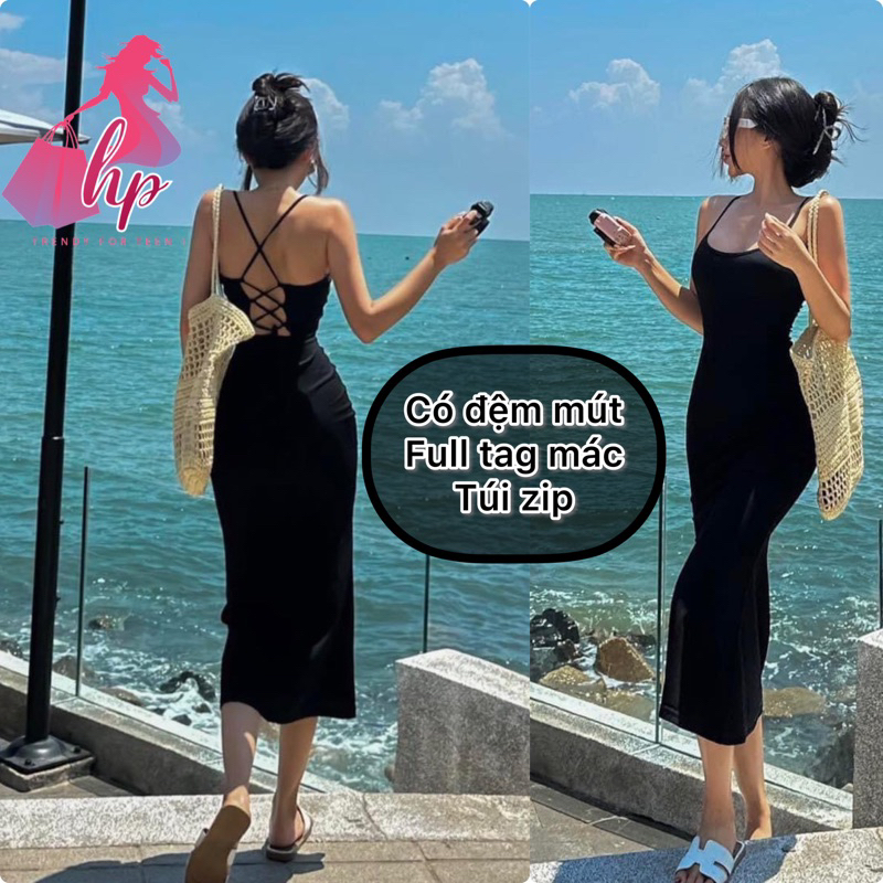 Đầm 2 dây body maxi đi biển hở lưng, váy nữ đuôi cá đan lưng có mút G168