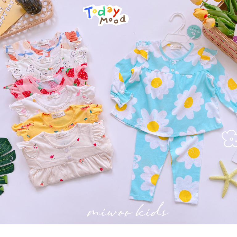 Bộ Dài Tay Bé Gái Thun Bozip Bảng Màu Ngọt Ngào Mới [ 8-20kg]