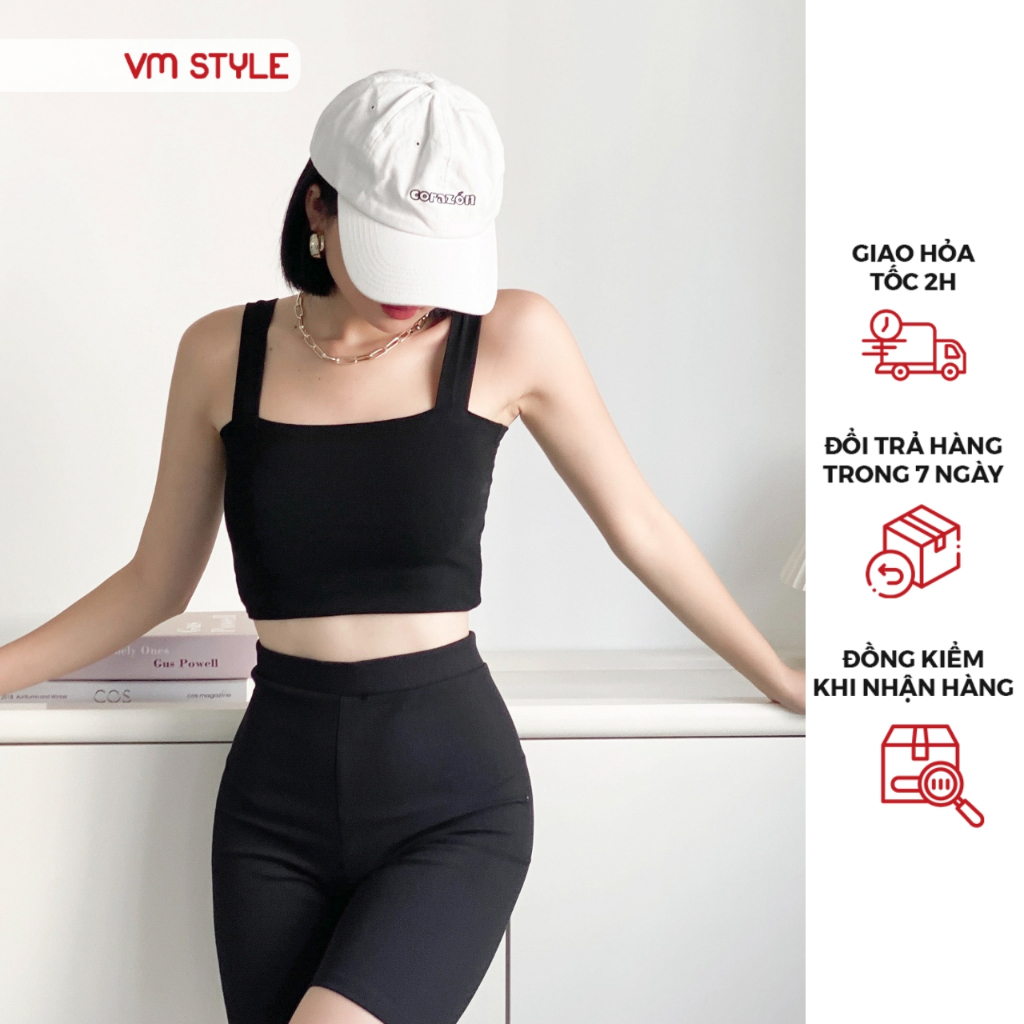 Áo thun croptop nữ VMSTYLE 2 dây bảng lớn trơn dáng ôm nhiều màu basic thời trang mùa hè - ATU00358