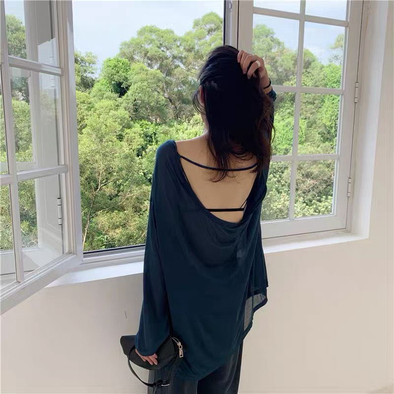 Áo phông giấy quảng châu thiết kế hở lưng mặc 2 dáng trễ vai và suông