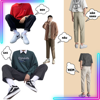 Quần kaki baggy trơn nam nữ phong cách ulzzang , kiểu quần ống xuông basic unisex thể thao - thiết kế lưng chun  Ms :0