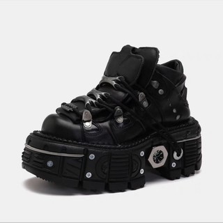 Giày da - boots da new rock tán đinh bản nâng cấp màu đen