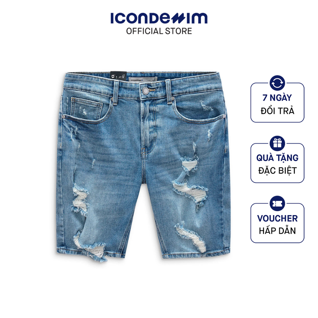 Quần Short Jeans Nam ICONDENIM Slim Torned Blue Wash QSID0122