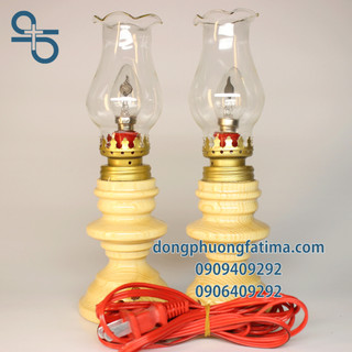 2 Cây Đèn Gỗ Nhí Kiểu Đèn Dầu 20Cm - Đèn Bàn Thờ Đông Phương Fatima (NCDS-0165)