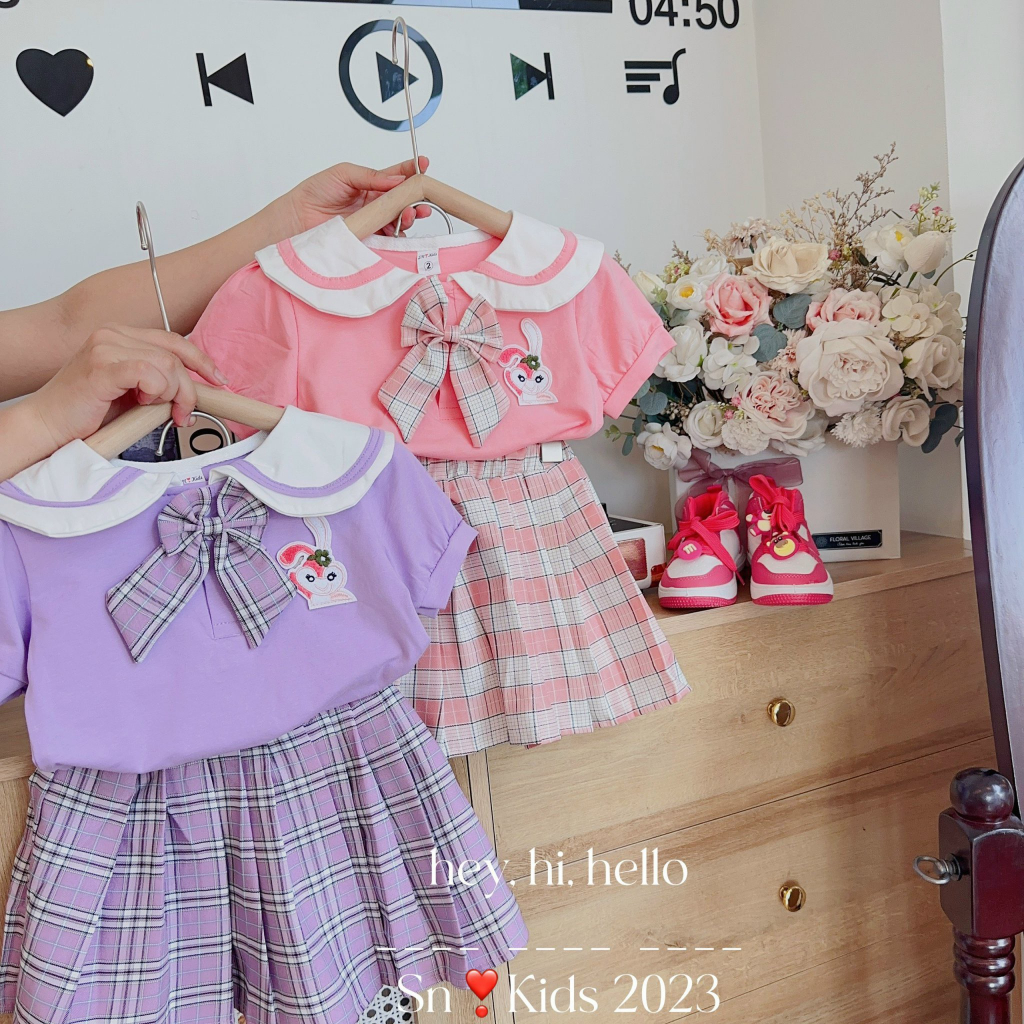 Sét áo chân váy kẻ karo học sinh cho bé gái