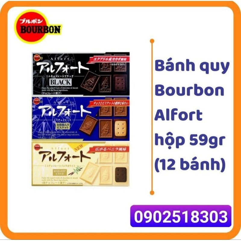 Bánh quy phủ Chocolate Bourbon Alfort 59gr ( 12 bánh )