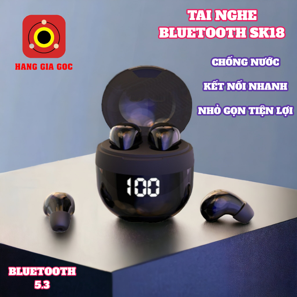 Tai Nghe mini bluetooth 5.3 SK18 mẫu mới pin trâu, âm thanh HIFI nghe nhạc, chơi game, đàm thoại to rõ