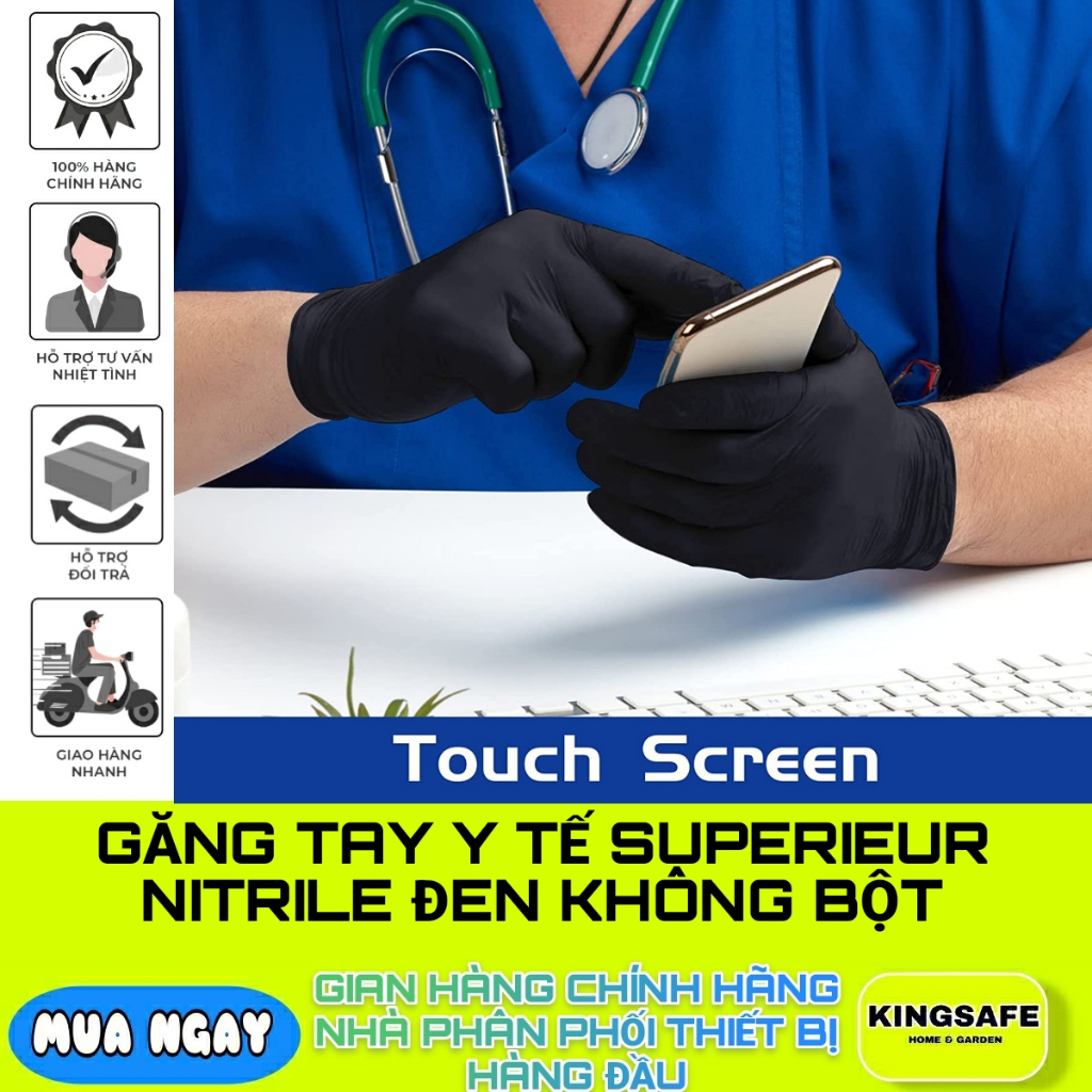 GĂNG TAY Y TẾ SUPERIEUR NITRILE ĐEN  CAO CẤP , SỬ DỤNG TRONG Y TẾ VÀ SPA , DAI , AN TOÀN
