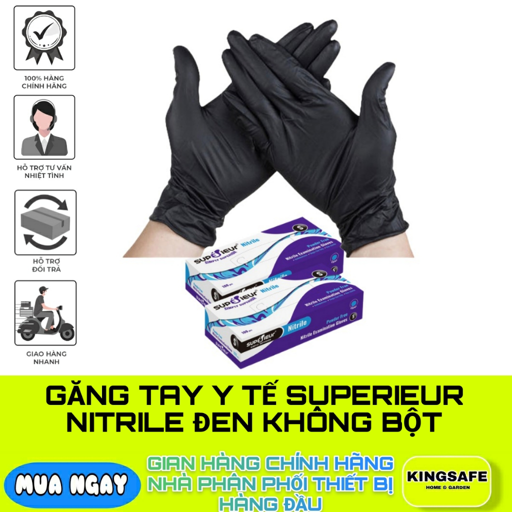 GĂNG TAY Y TẾ SUPERIEUR NITRILE ĐEN  CAO CẤP , SỬ DỤNG TRONG Y TẾ VÀ SPA , DAI , AN TOÀN