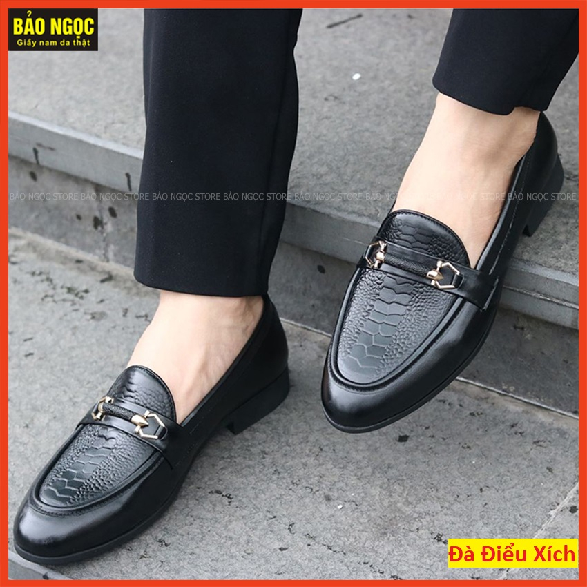 Giày lười nam da bò loại 1 BẢO NGỌC K1666 🎁 Đế cao su đúc cao 3cm 🎁 Bảo hành nổ da 12 tháng
