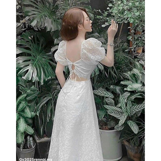 gv3025-16- đầm maxi ren nôi khoét lưng