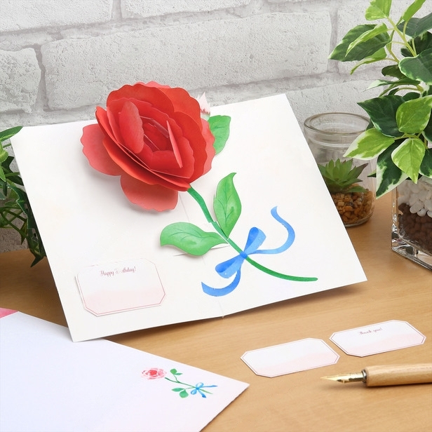 Mô hình giấy thiệp hoa hồng pop up card thiệp chúc mừng mẫu đẹp hình in sắc nét có hướng dẫn làm thiệp