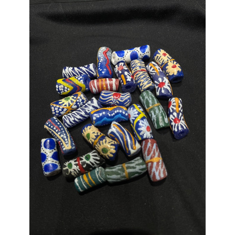 Combo 10 viên óc eo lưu ly nepal dáng dài nhiều màu sắc