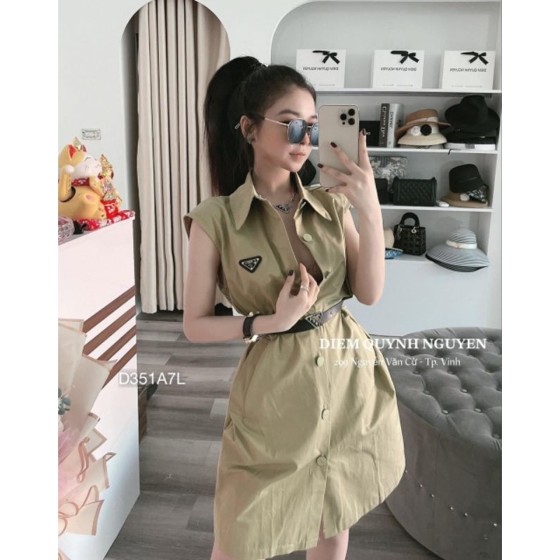 Đầm Sơ Mi BEBEDOLL Cộc Tay Phối Logo Ngực ,Váy Polo Nữ Tay Hến Dáng Xuông Ngắn ,Chất Thô Mát ,Kèm Đai Lưng Cá Tính -V351
