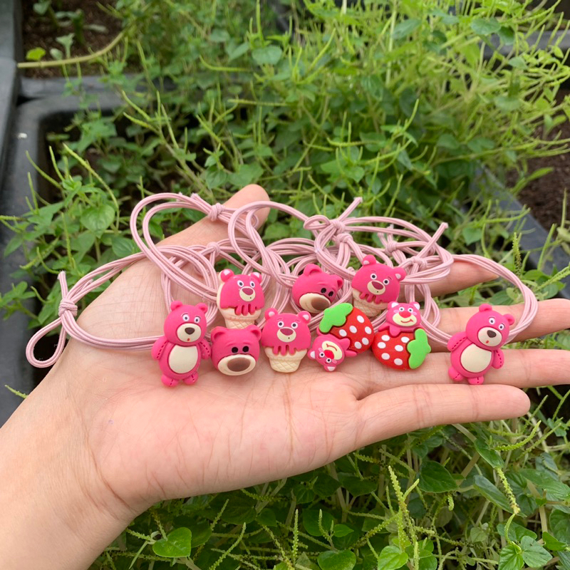 Set 5 Dây Buộc Tóc Co Giãn Siêu Chắc Hình Gấu / Dâu Tây Dễ Thương