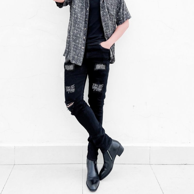 Quần jean đính đá cao cấp QJ20 đen -  MAK HÀNG CHÍNH HÃNG