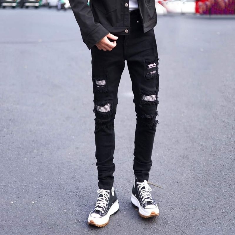 Quần jean đính đá cao cấp QJ20 đen -  MAK HÀNG CHÍNH HÃNG