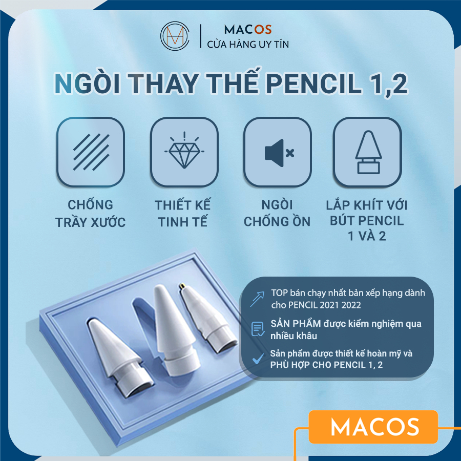 Đầu ngòi thay thế cho bút cảm ứng Apple Pencil 1/2 - Pen tip dùng như ngòi gốc, chuyên dùng paper like (AP19)