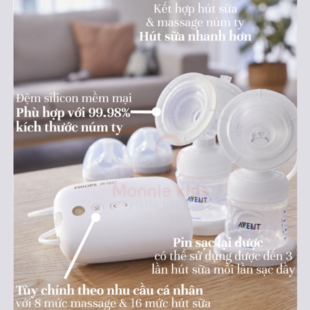 Máy hút sữa điện đôi Philips Avent Eureka Plus SCF394/11, máy vắt sữa cho mẹ - Monnie Kids