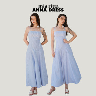 Váy maxi Anna Dress Mia Ritta V1068 - Váy dài 2 dây đũi kẻ xanh đệm ngực đan dây lưng